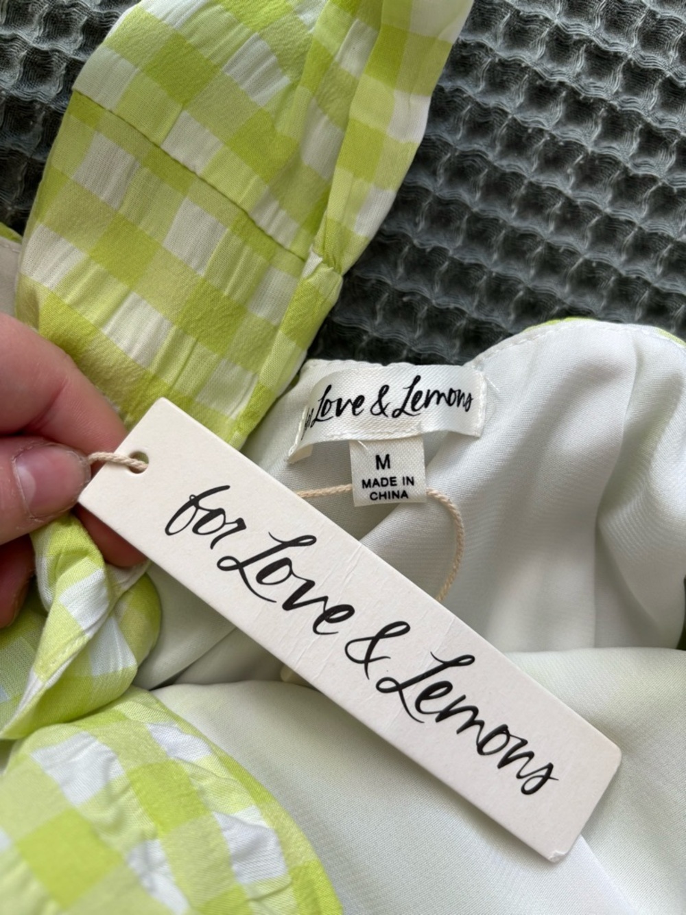For Love And Lemons Lime and White Gingham Dress NWT - Picture 4 of 5